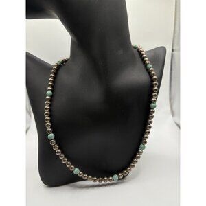 Vintage Sterling Silver 925 Round Beaded Necklace Faux Turquoise 21g Western